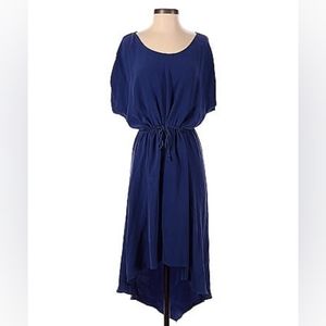 Robert Rodriguez Blue Boat Neck 100% Silk High Low Hem Short Sleeve Dress- 8
